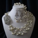 Kate Collection - 2 strand wedding wedding set, pearl necklace, bracelet, and earrings