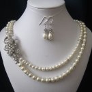 ELISA double strand wedding jewelry set, wedding necklace, earrings