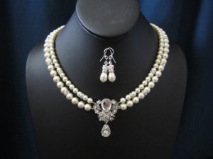 ROSE double strand wedding, bridal jewelry wedding necklace bridal necklace pearl earrings