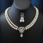 ROSE double strand wedding, bridal jewelry wedding necklace bridal necklace pearl earrings
