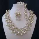 Queen Set cluster bridal jewelry, pearl necklace, bracelet, and earrings