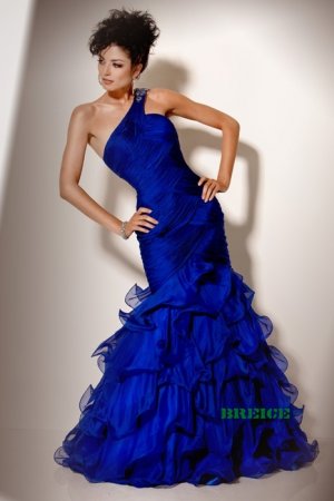 Blue One Shoulder Long Evening Dresses Prom Party Formal Gowns J15