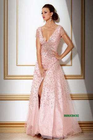 Pink beaded Short sleeves Evening Dresses Prom Party Formal Gowns J21