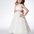A-line Round-neck Tea-length Flower Girl Dress W007