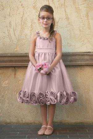 Free Shipping A-line Round-neck Tea-length Satin Flower Girl Dress W010