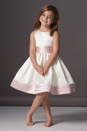 Free Shipping A-line Round-neck Tea-length Satin Flower Girl Dress W011