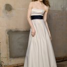 A-line Strapless Floor-length Satin Bridesmaid Dress W03