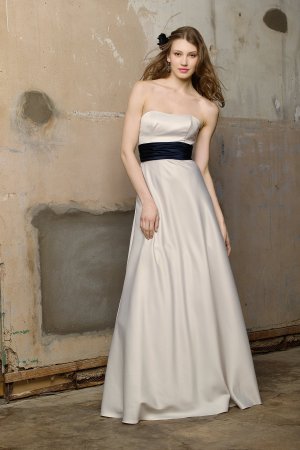 A-line Strapless Floor-length Satin Bridesmaid Dress W03