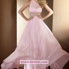 A-Line One Shoulder Beaded Light Pink Long Evening Dresses Prom Party Formal Bridal Gowns P016