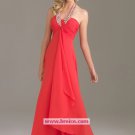 Sheath/Column Red Halter Beaded Long Chiffon Evening Dresses Prom Party Formal Bridal Gowns P017