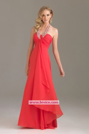 Sheath/Column Red Halter Beaded Long Chiffon Evening Dresses Prom Party Formal Bridal Gowns&Acirc;&nbsp;P017
