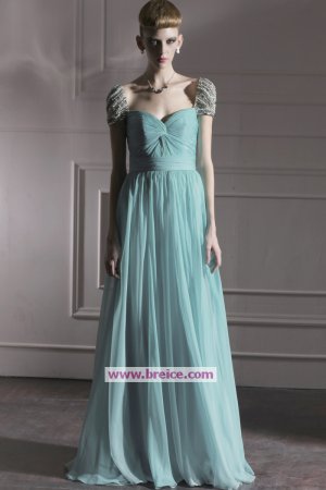 Elegant A-line Cap Straps Chiffon Floor-length Evening Dresses Prom Party Formal Bridal Gowns&Acirc;&nbsp;P039