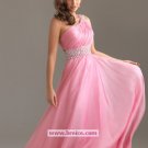 Elegant A-line One Shoulder Long Pink Evening Dresses Prom Party Formal Bridal Gowns P048
