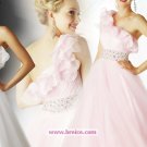 Elegant A-line One Shoulder Long Pink Evening Dresses Prom Party Formal Bridal Gowns P053