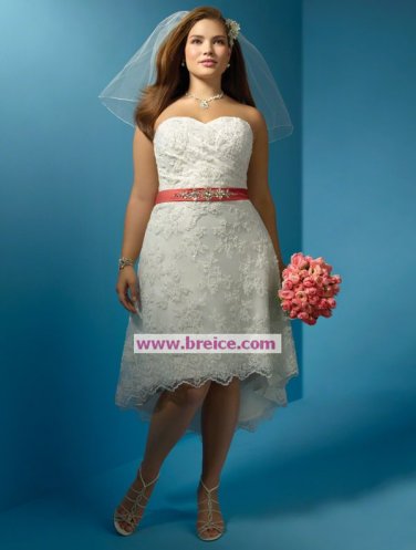 Plus Size Elegant Short High-Low Lace Wedding Dresses Bridal Gown A05