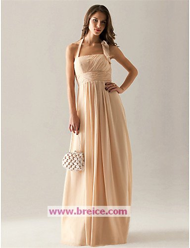 Empire Halter Floor Length Chiffon Bridesmaid Dress Evening Prom Party Formal Dress L01