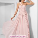A-line Pink One Shoulder Floor-length Chiffon Evening Prom Dress L08