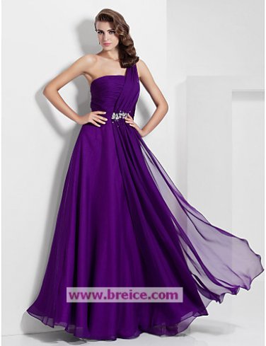A-line Purple One Shoulder Chiffon Bridesmaid/ Wedding Party Dress Evening Prom Dress L09