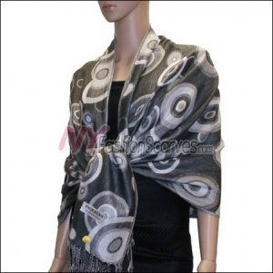 Multi Colored Circle Pashmina <br>Light Grey