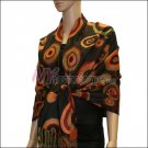 Multi Colored Circle Pashmina <br>Black w/ Red