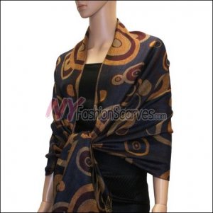 Multi Colored Circle Pashmina <br>Navy
