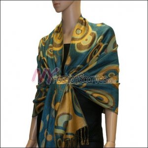 Multi Colored Circle Pashmina <br>Peacock Blue