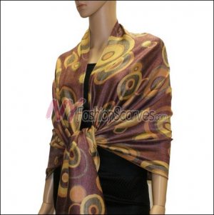 Multi Colored Circle Pashmina <br>Brick Red