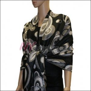 Multi Colored Circle Pashmina <br>Black