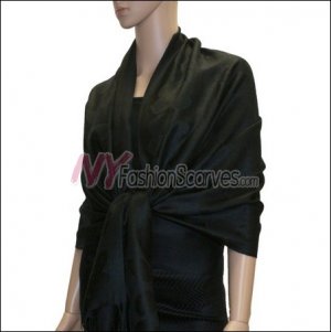 Leaf Jacquard Pashmina Scarf <br>Black