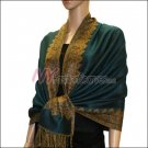 Border Patterned Pashmina<br>Dark Green