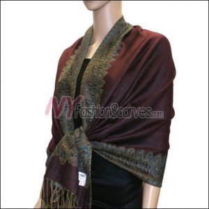 Border Patterned Pashmina<br>Dark Burgundy