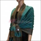 Border Patterned Pashmina<br>Medium Aquamarine