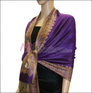 Border Patterned Pashmina<br>Purple