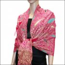 Multi Colored Paisley Pashmina<br>Magenta w/ Turquoise