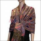 Multi Colored Paisley Pashmina <br>Royal Blue w/ Burgundy