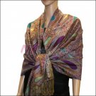 Multi Colored Paisley Pashmina <br>Turquoise w/ Violet Red