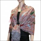 Multi Colored Paisley Pashmina <br>Army Green w/ Red