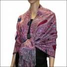 Multi Colored Paisley Pashmina <br>Magenta w/ Royal Blue