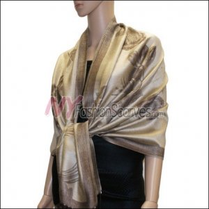Rose Pattern Pashmina <br>Coffee w/ Beige