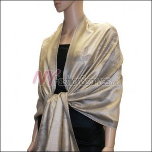 Rose Pattern Pashmina <br>Grey w/ Beige