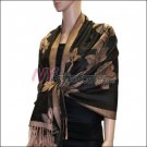 Rose Pattern Pashmina <br>Tan w/ Black