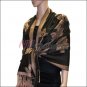 Rose Pattern Pashmina <br>Tan w/ Black