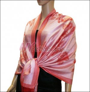 Rose Pattern Pashmina <br>Red w/ Pink
