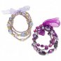 2 Bracelets -acrylic, glass and organza ribbon, purple/lavender/gold/silver 7-1/2 inch