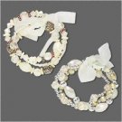2 Bracelets stretch, acrylic, glass and organza ribbon, cream/clear/silver/brass,  7-1/2 inch