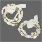2 Bracelets stretch, acrylic, glass and organza ribbon, cream/clear/silver/brass,  7-1/2 inch