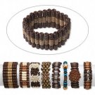 4 Bracelet assortment, wood (D/C) and acrylic, mixed shapes/colors/styles, 7-10 inches.