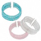 3 Bracelet, cuff, glass, acrylic and metal, mixed colors, AB bicones and rondelles
