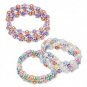 3 Bracelet, acrylic, steel memory wire, multicolored, 3mm and 6mm rounds, 6mm flowers