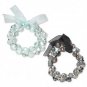 Bracelet, stretch, acrylic, glass and organza ribbon, mint green/grey/silver/black